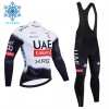 Fietskleding (Fietsshirt Lange Mouw + Lange Koersbroek) 2025 UAE TEAM EMIRATES Winter Thermal Fleece - Wit